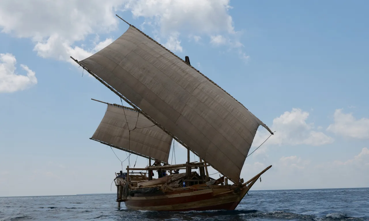 The Kapal Nur Al Marege, a reconstructed Makassar padewakang ship from Indonesia that sailed from Makassar to the north coast of Australia in 2019