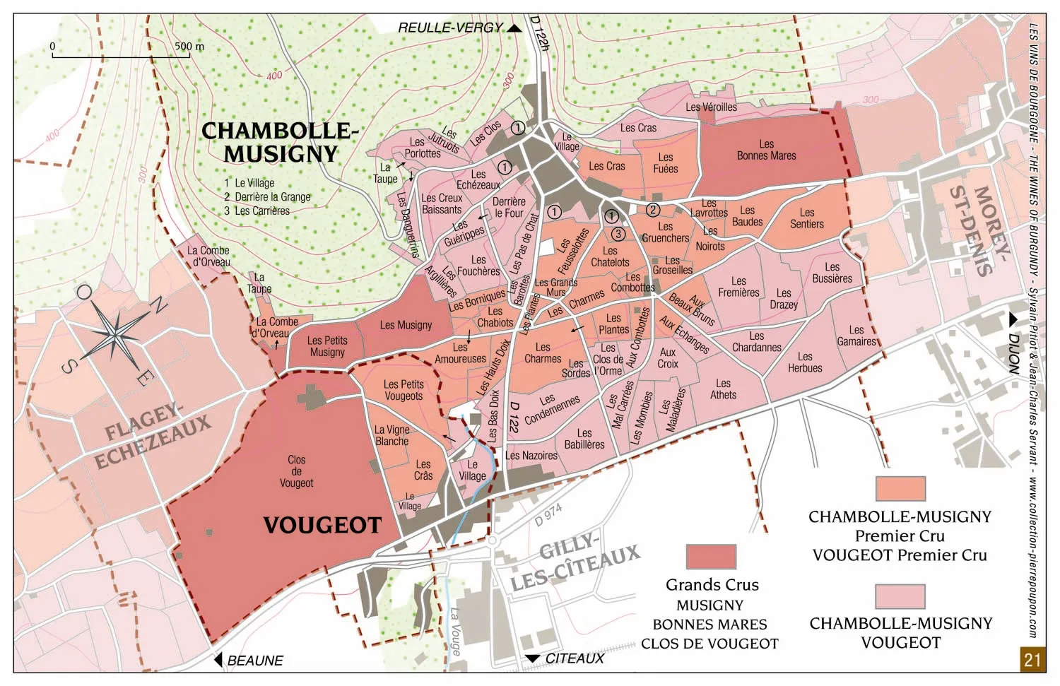 In Burgundy, wines are most often differentiated at the level of individual, named fields (French: Lieux-dit). In some exceptional vineyards such as the Grand Cru ‘Clos de Vougeot’ (pictured), winemakers informally distinguish between individual parcels and rows within the vineyard.